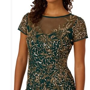 Adrianna Papell Green and Gold Embellished Dress